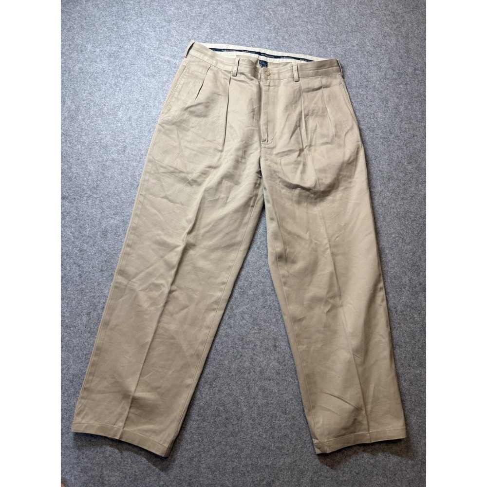 Polo Ralph Lauren Chino Pants Mens 36x30 Khaki Pleated Front Classic Preppy